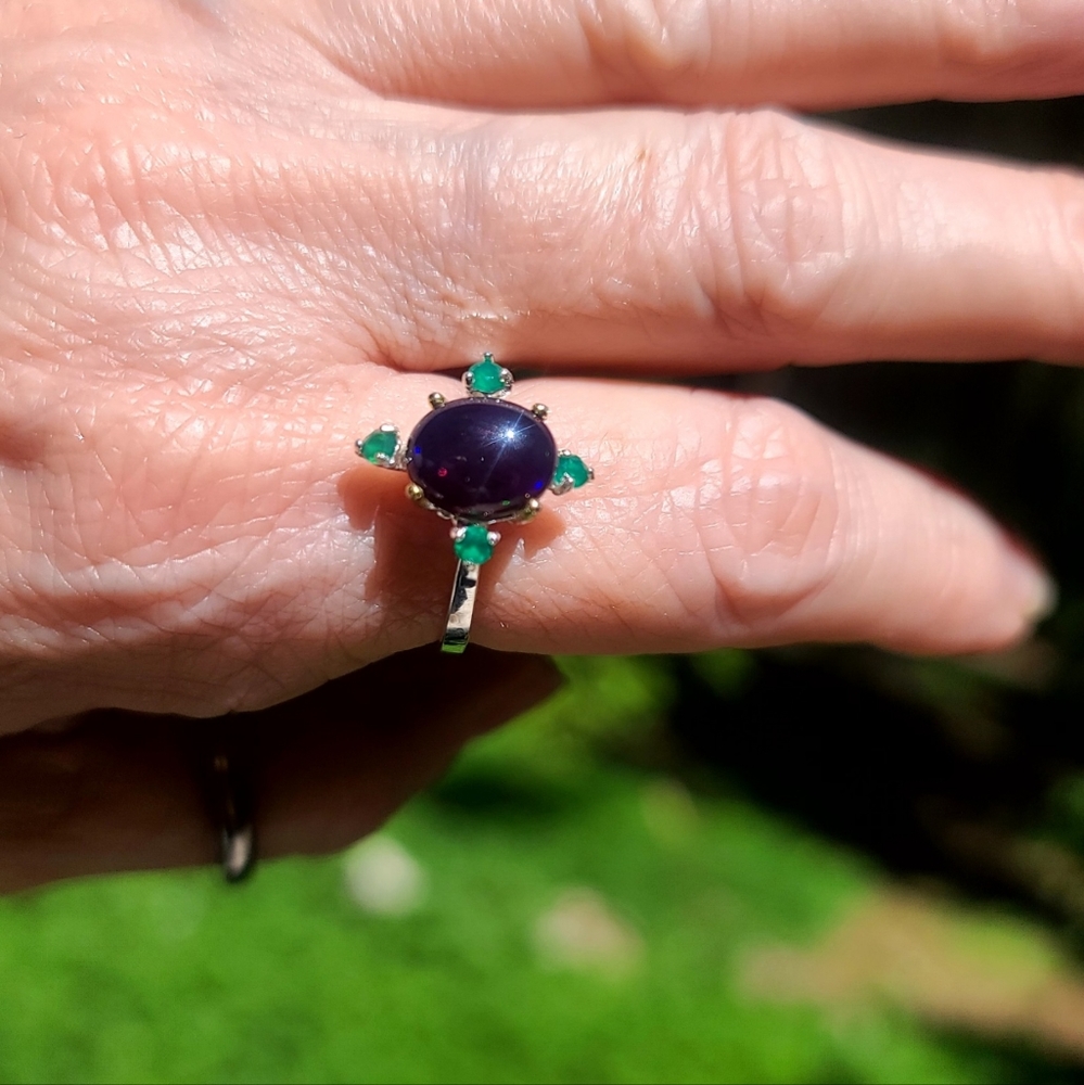 GORGEOUS Black Opal solitaire & Onyx sterling ring sz 8.5 - Picture 4 of 6